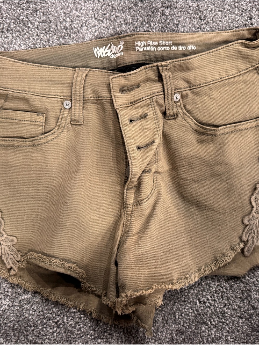 Mossimo Supply Co. High Waist Khaki Green Frayed Denim Shorts